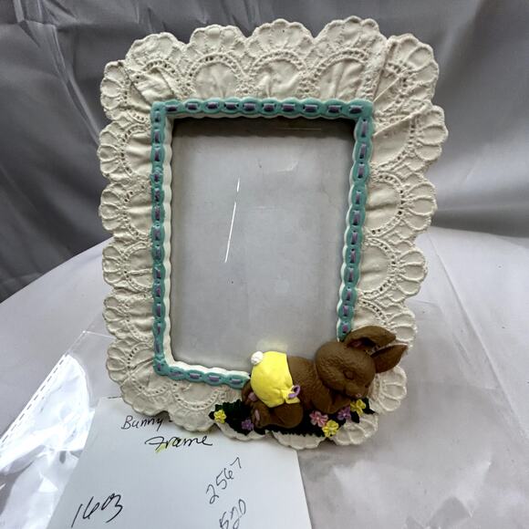 Rabbit Bunny Baby  Picture Frame Lace look 7 x 6" inside 4.5 x 3" stand - Picture 6 of 6